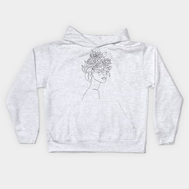 Plant Head Woman Kids Hoodie by OneLinePrint